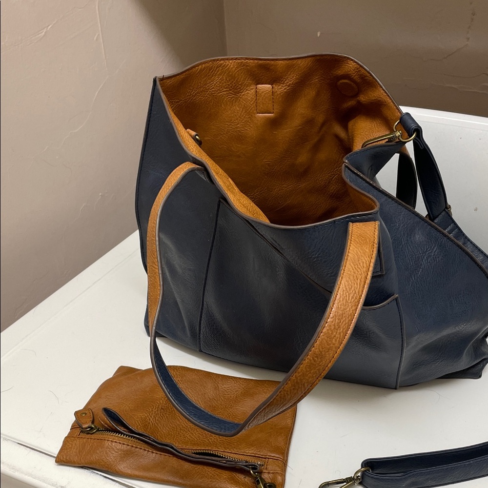 Two-Tone Leather Tote Bag